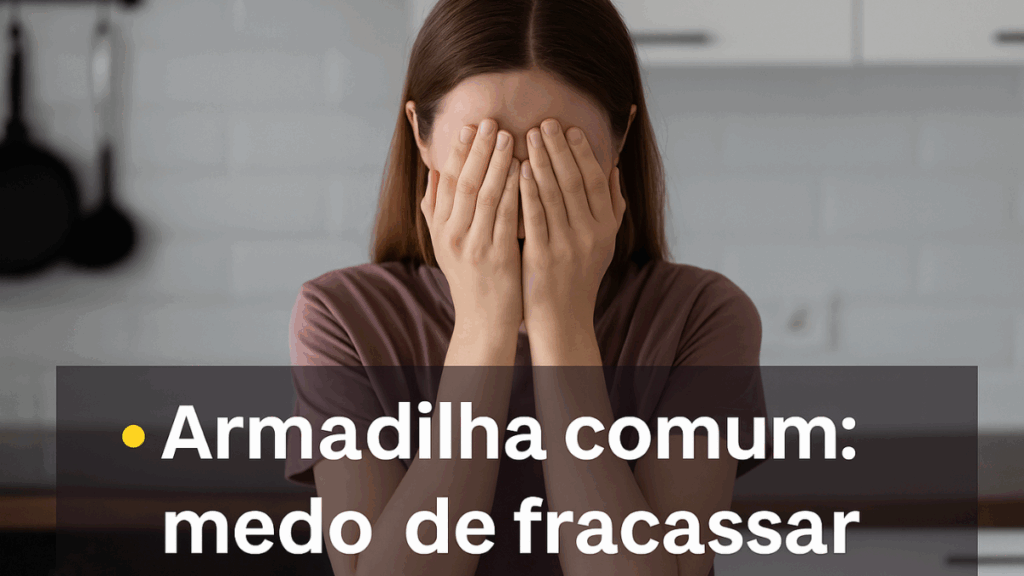 Mulher olhando para o espelho com expressão confiante, representando a decisão de quebrar o ciclo de sabotagem alimentar