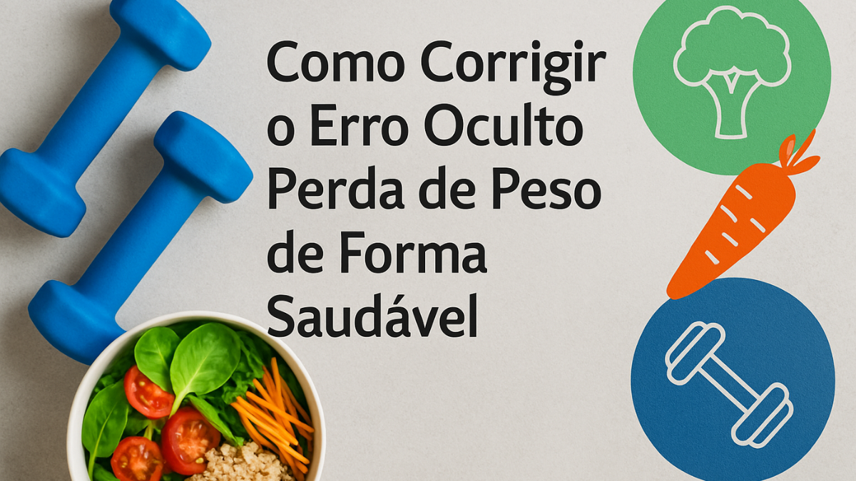 Alimentos nutritivos, halteres e símbolos de bem-estar representando hábitos saudáveis para melhorar o metabolismo.
