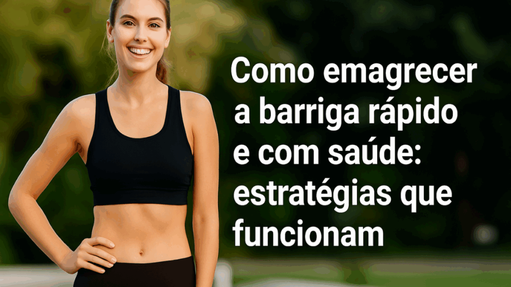 Mulher de corpo inteiro com barriga seca, usando roupa fitness preta, ao ar livre, mostrando resultado de emagrecimento saudável.