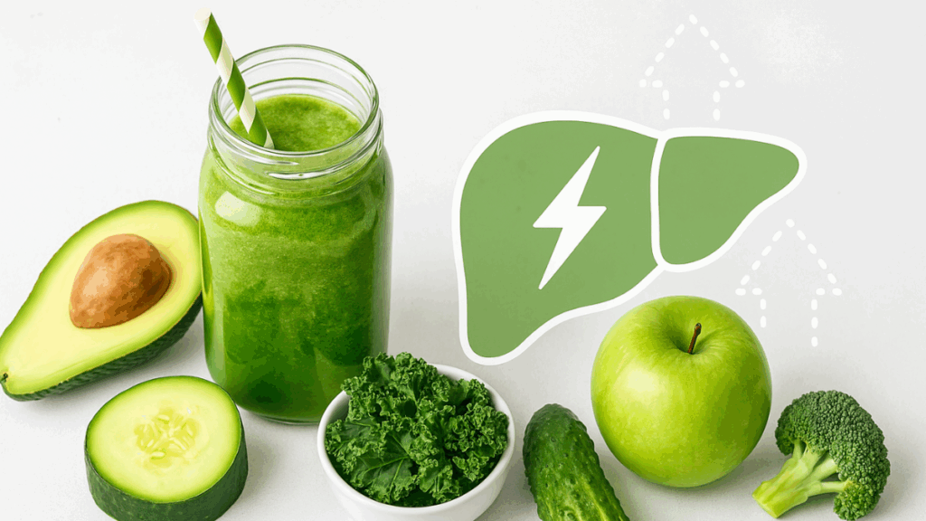 Suco verde com alimentos naturais que favorecem a eliminação de toxinas