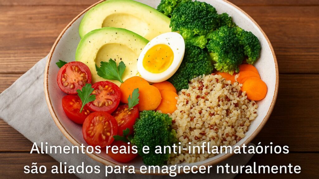 Prato colorido com alimentos naturais que ajudam a emagrecer naturalmente