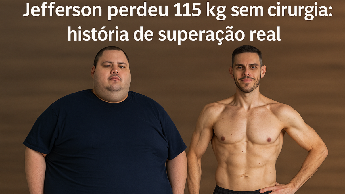 Jefferson antes e depois de perder 115 kg sem cirurgia