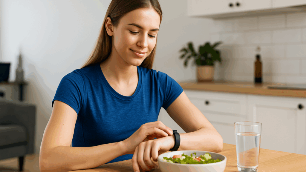 Mulher jovem e saudável caminhando sozinha ao ar livre, representando rotina leve e constante no emagrecimento de alta frequência.