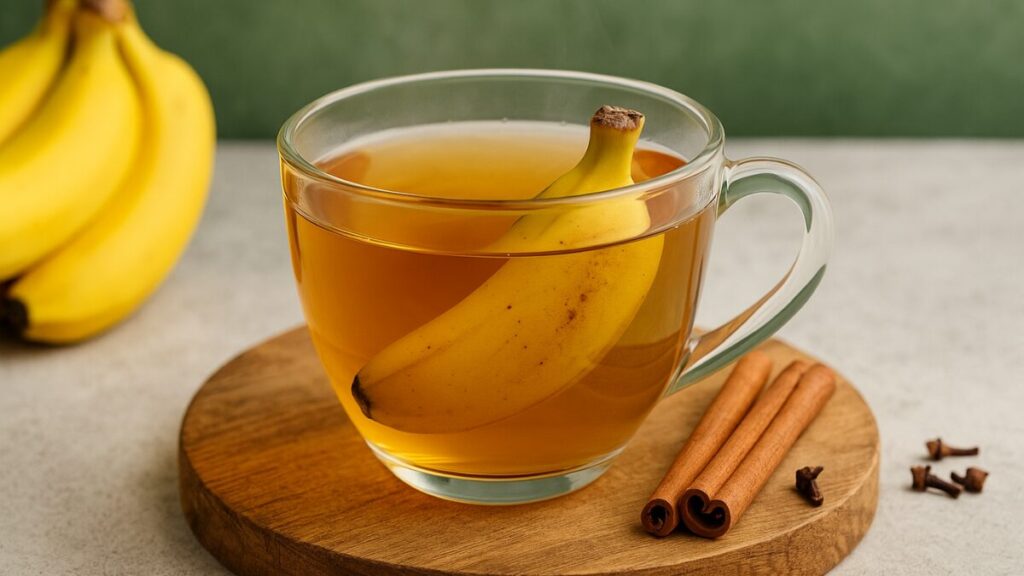 chá de banana com canela na xícara de vidro