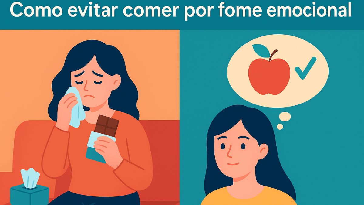 Ilustração mostrando diferença entre comer por emoção e escolhas conscientes