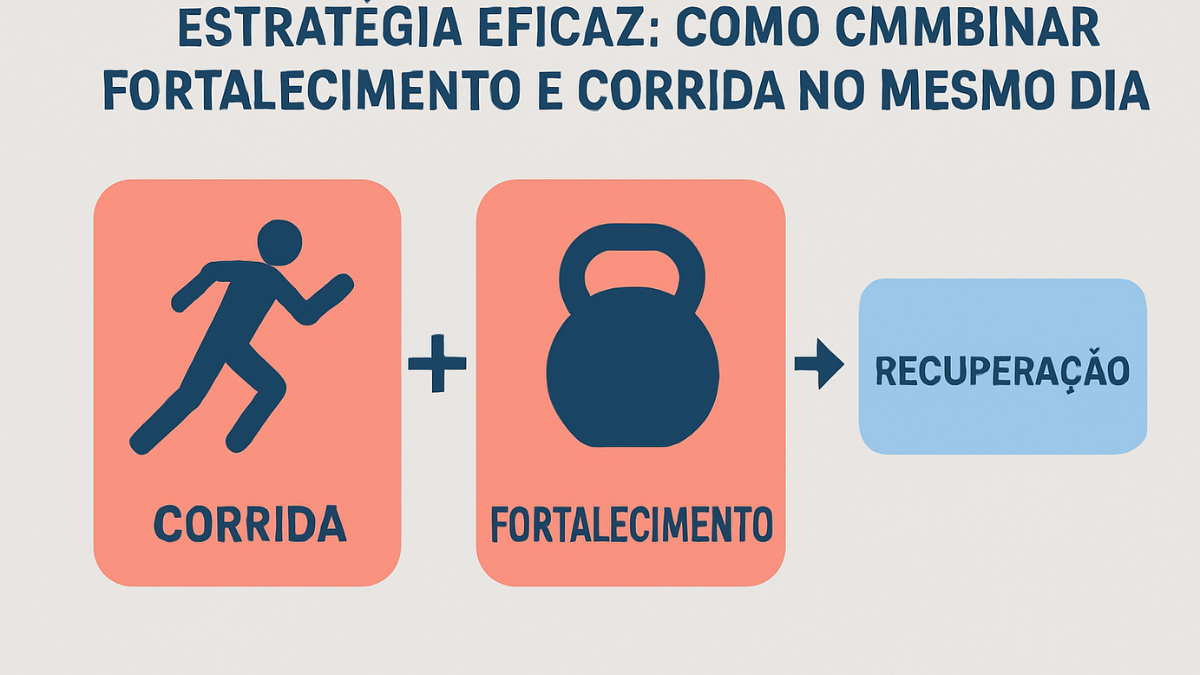 Gráfico ilustrativo mostrando corrida, fortalecimento e recuperação como sequência de treino