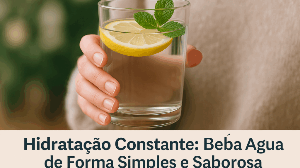 Mão segurando copo de água com limão e hortelã, símbolo de hidratação saudável