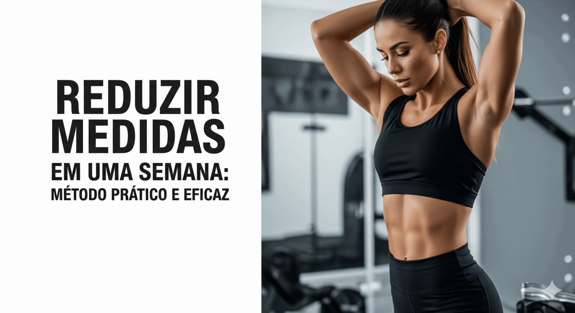 Mulher fitness em academia, representando método prático para reduzir medidas em uma semana.