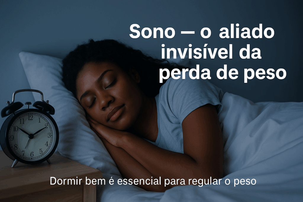 : Mulher dormindo ao lado de um despertador, simbolizando rotina organizada pelo relógio biológico para perda de peso.