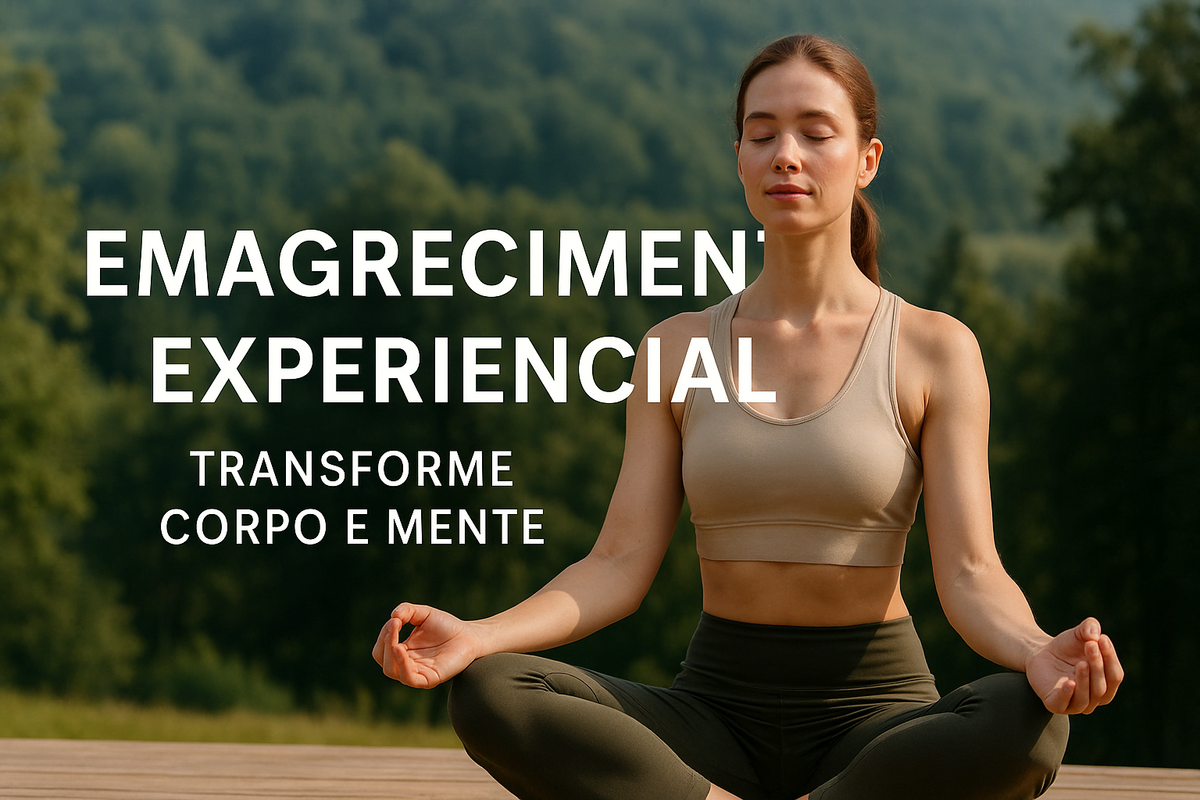 Mulher praticando yoga ao amanhecer durante retiro natural, representando o conceito de emagrecimento experiencial e equilíbrio entre corpo e mente.