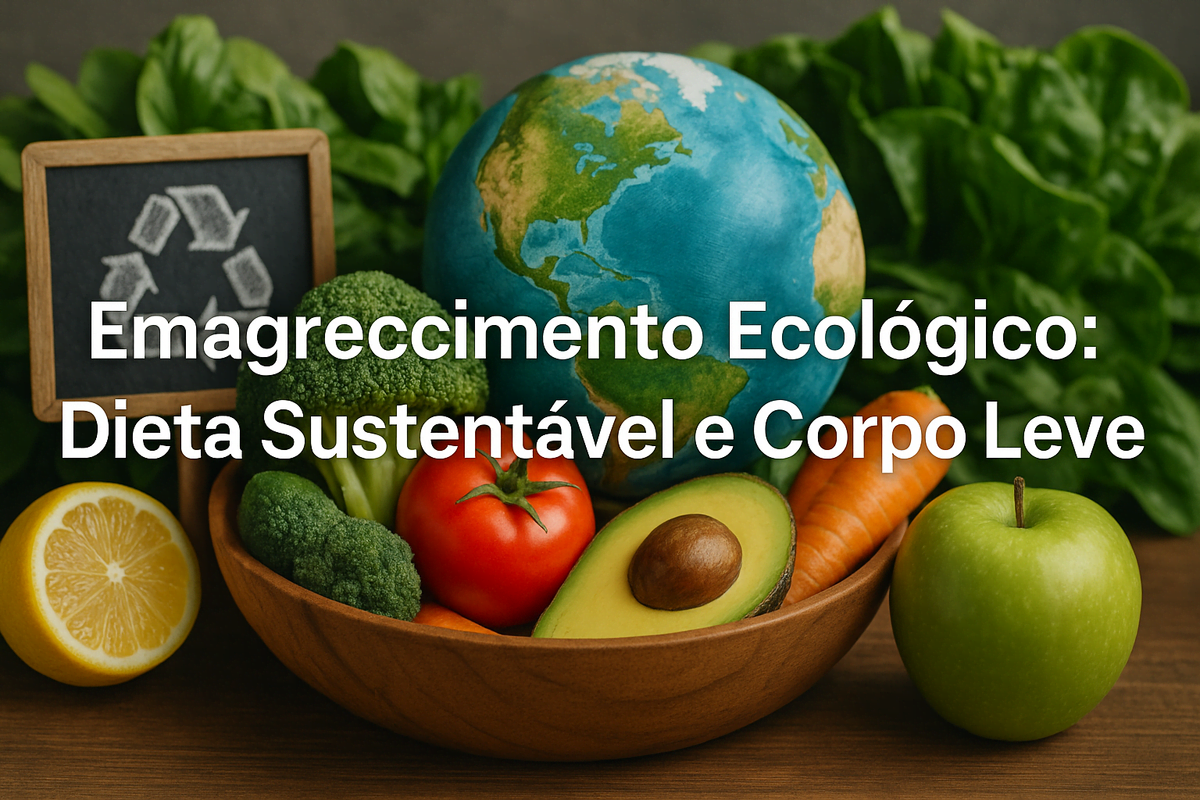 Mulher sorrindo ao ar livre com salada fresca, representando o emagrecimento ecológico, a alimentação saudável e o bem-estar sustentável.