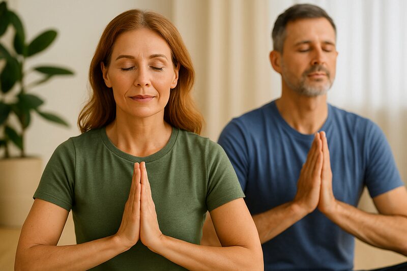 Mesa dividida com alimentos inflamatórios como frituras e refrigerantes de um lado e alimentos anti-inflamatórios como frutas e vegetais do outro.