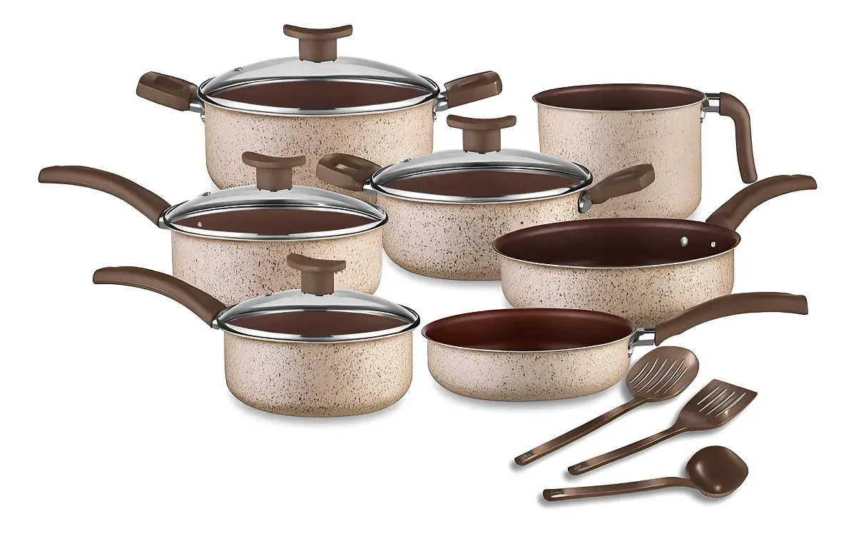 Conjunto de panelas antiaderentes saudáveis ideal para cozinhar sem óleo e manter o sabor natural dos alimentos.