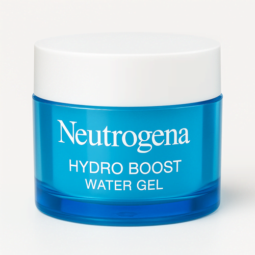 Pote azul de Neutrogena Hydro Boost Water Gel com tampa branca em fundo branco minimalista