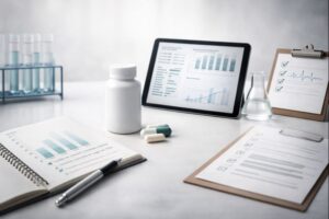 Imagem editorial mostrando suplemento integrado a alimentação saudável e estilo de vida equilibrado.