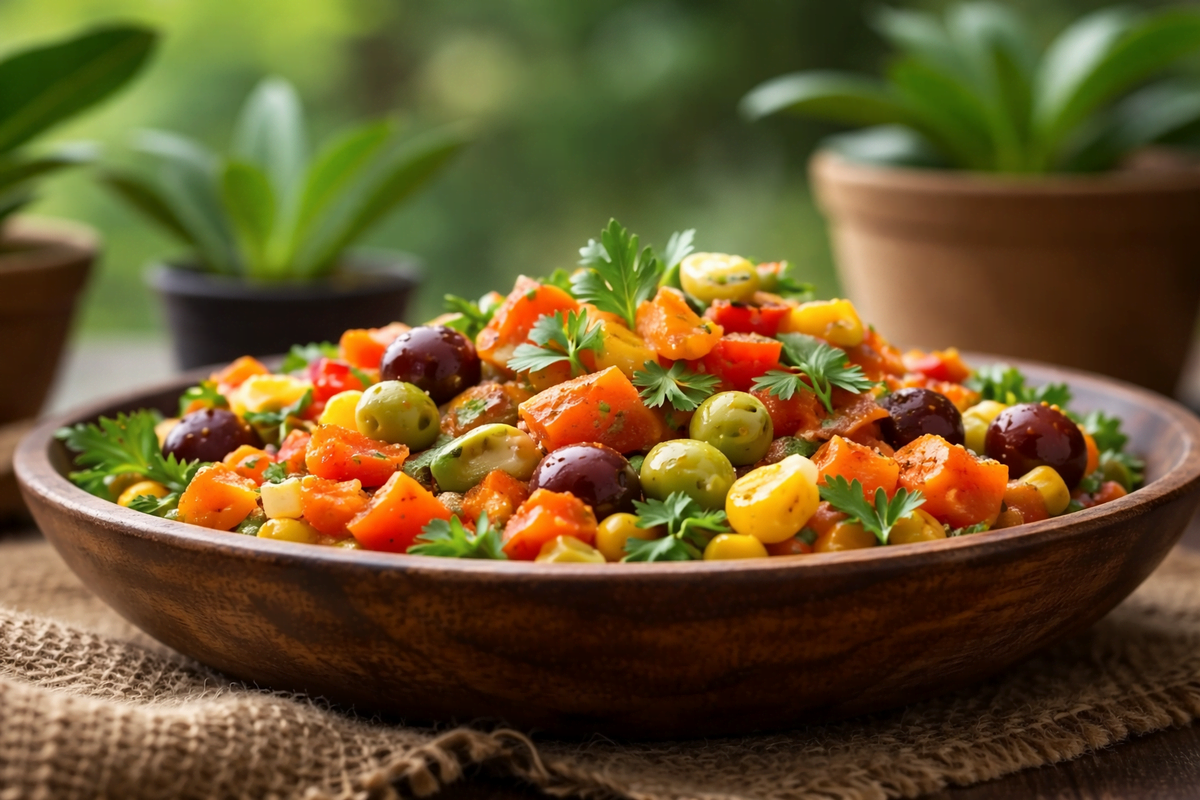 salada colorida com vegetais frescos representando alimentação natural para emagrecimento sustentável