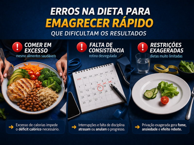Erros na dieta para emagrecer rápido como comer em excesso, falta de consistência e restrições exageradas