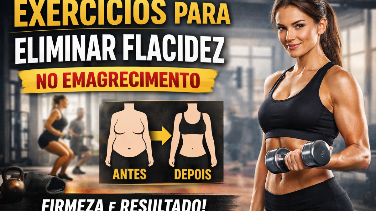 Mulher treinando com halter na academia representando exercícios para eliminar flacidez no emagrecimento