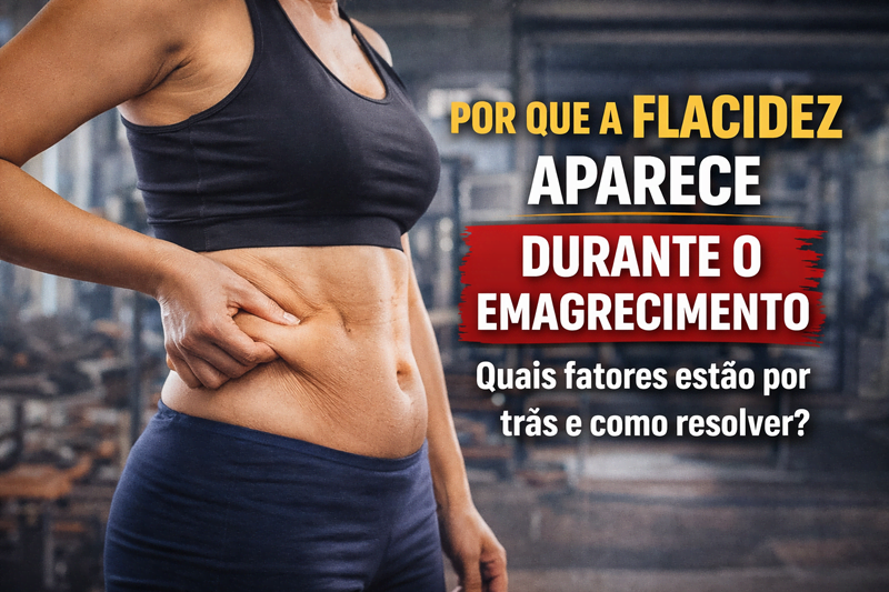 Mulher segurando a pele abdominal flácida após emagrecimento representando perda de firmeza e necessidade de exercícios para eliminar flacidez no emagrecimento