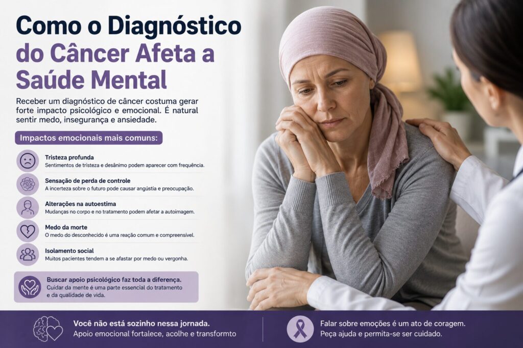 Paciente oncológica recebendo apoio emocional após diagnóstico de câncer