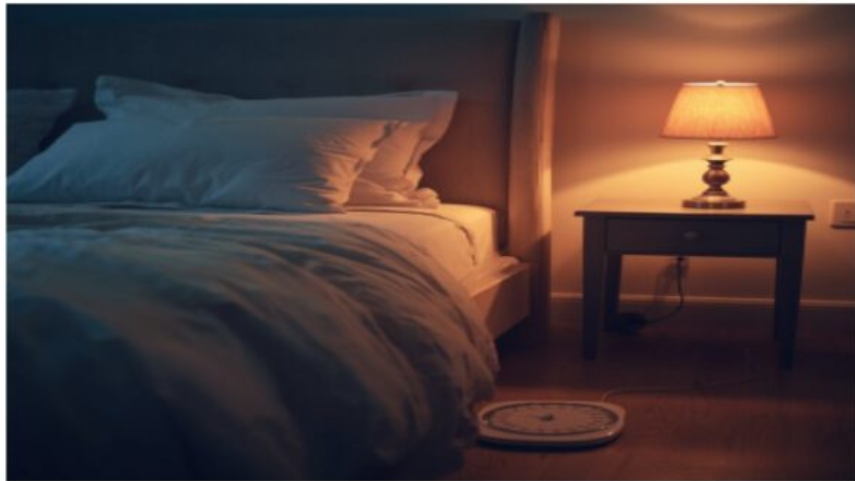 sono e emagrecimento: quarto aconchegante com travesseiro branco e luminária noturna para dormir bem e emagrecer